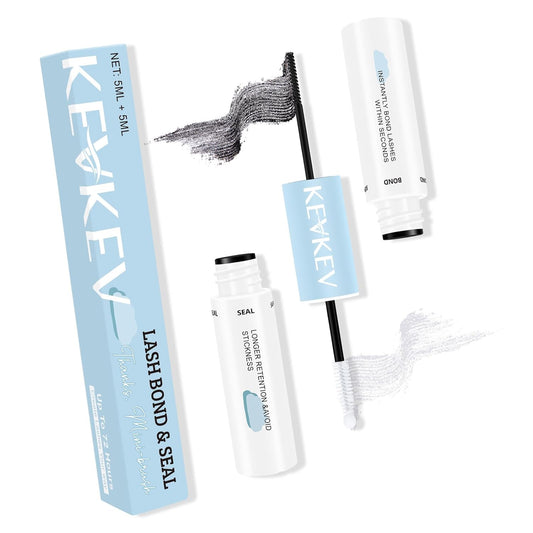 Lash Bond and Seal Waterproof Bond and Seal Lash Glue for Lash Clusters Mascara Wand Cluster Lash Glue Eyelash Bond and Seal Strong Hold for 72 Hours Avoid Stickiness (5Ml+5Ml)